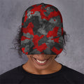 Black And Red Camouflage Print Baseball Cap