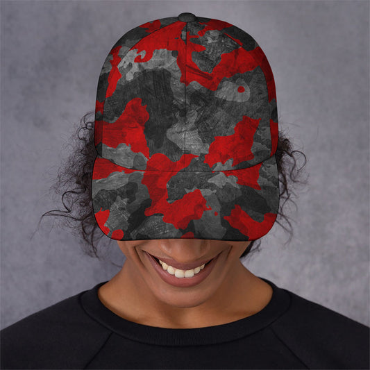 Black And Red Camouflage Print Baseball Cap