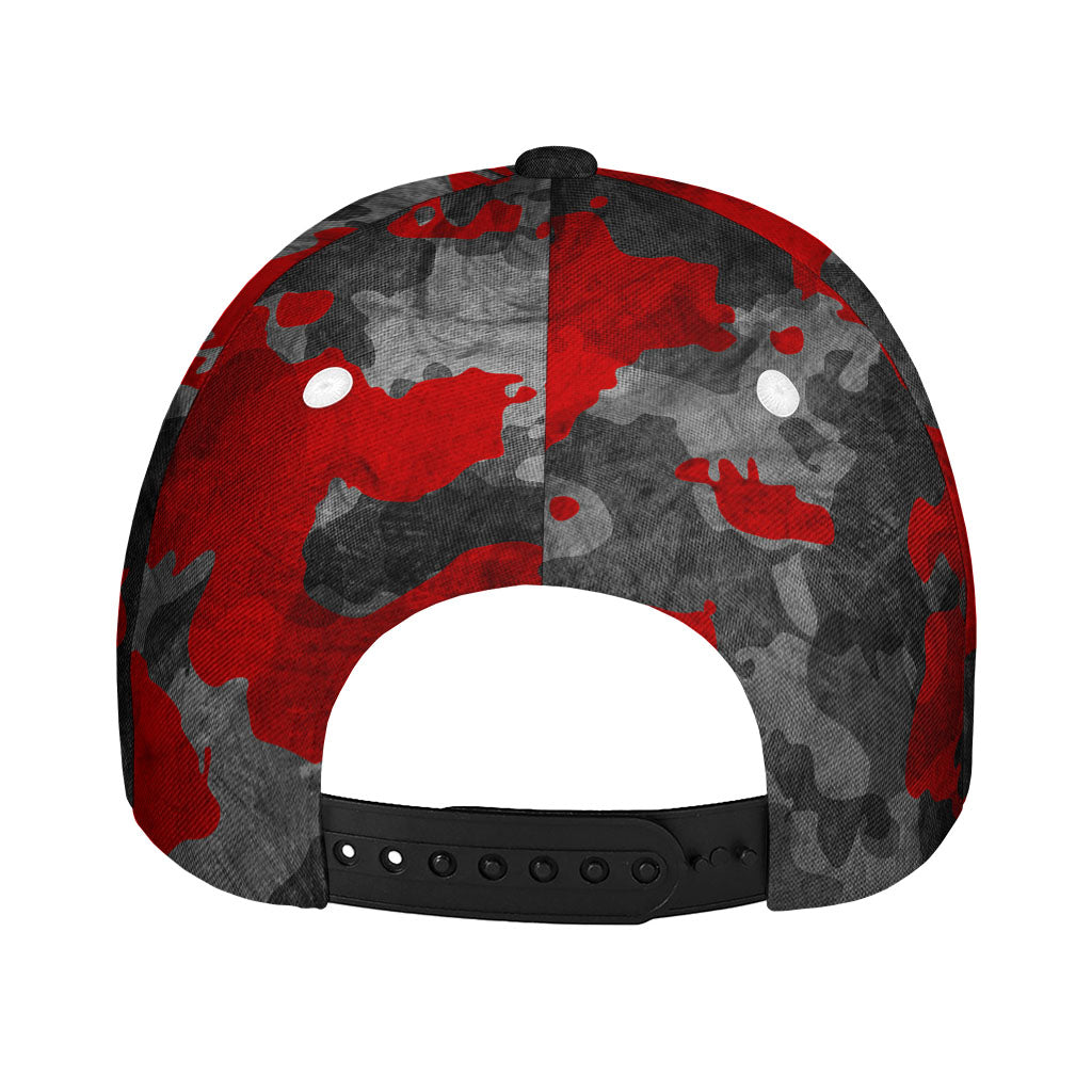 Black And Red Camouflage Print Baseball Cap