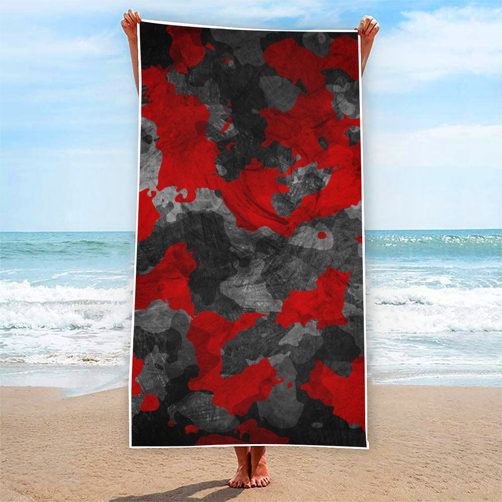 Black And Red Camouflage Print Beach Towel