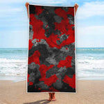 Black And Red Camouflage Print Beach Towel