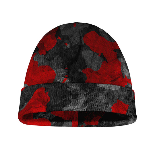 Black And Red Camouflage Print Beanie