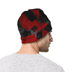 Black And Red Camouflage Print Beanie