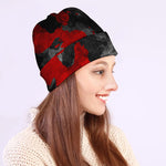 Black And Red Camouflage Print Beanie