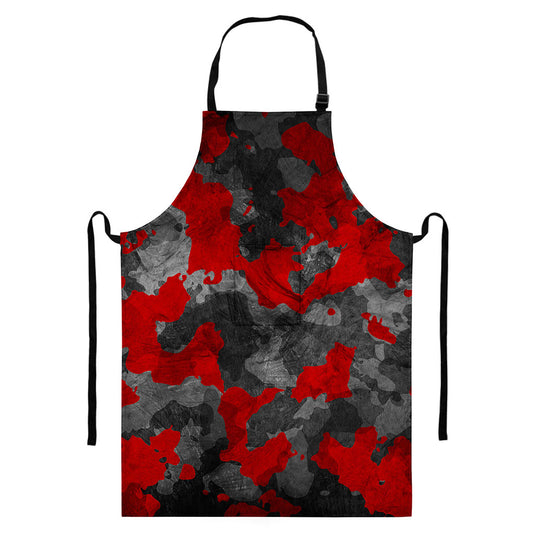 Black And Red Camouflage Print Bib Apron With Pocket