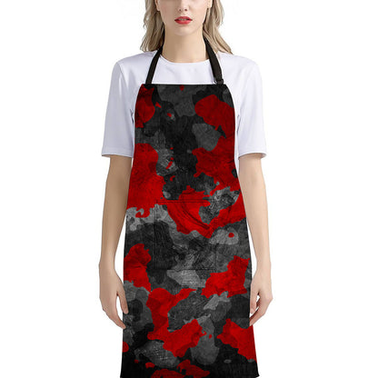 Black And Red Camouflage Print Bib Apron With Pocket