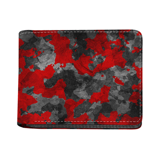 Black And Red Camouflage Print Bifold Wallet