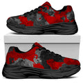 Black And Red Camouflage Print Black Chunky Shoes