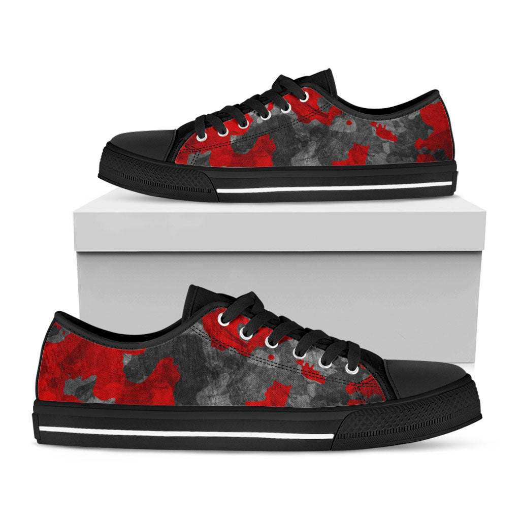 Black And Red Camouflage Print Black Low Top Sneakers