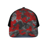 Black And Red Camouflage Print Black Mesh Trucker Cap