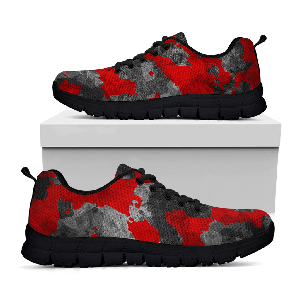 Black And Red Camouflage Print Black Running Shoes