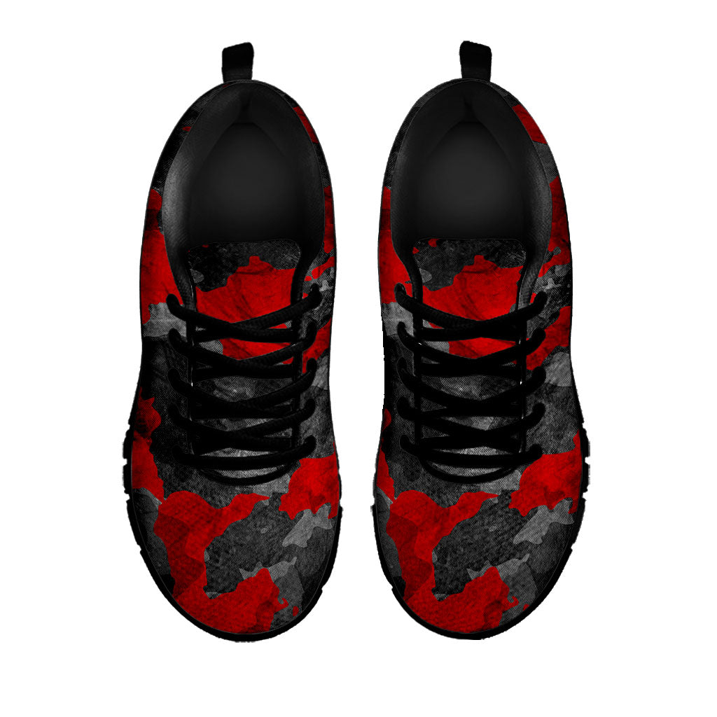 Black And Red Camouflage Print Black Running Shoes