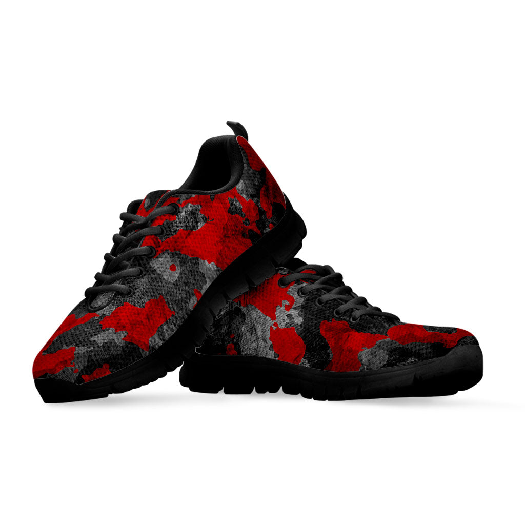 Black And Red Camouflage Print Black Running Shoes