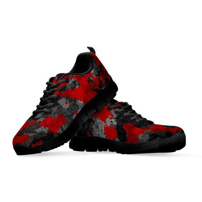 Black And Red Camouflage Print Black Running Shoes