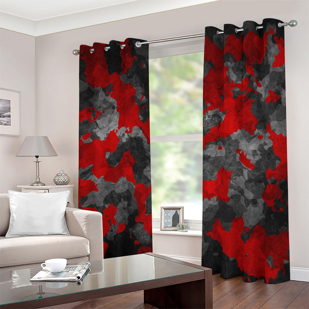 Black And Red Camouflage Print Blackout Grommet Curtains