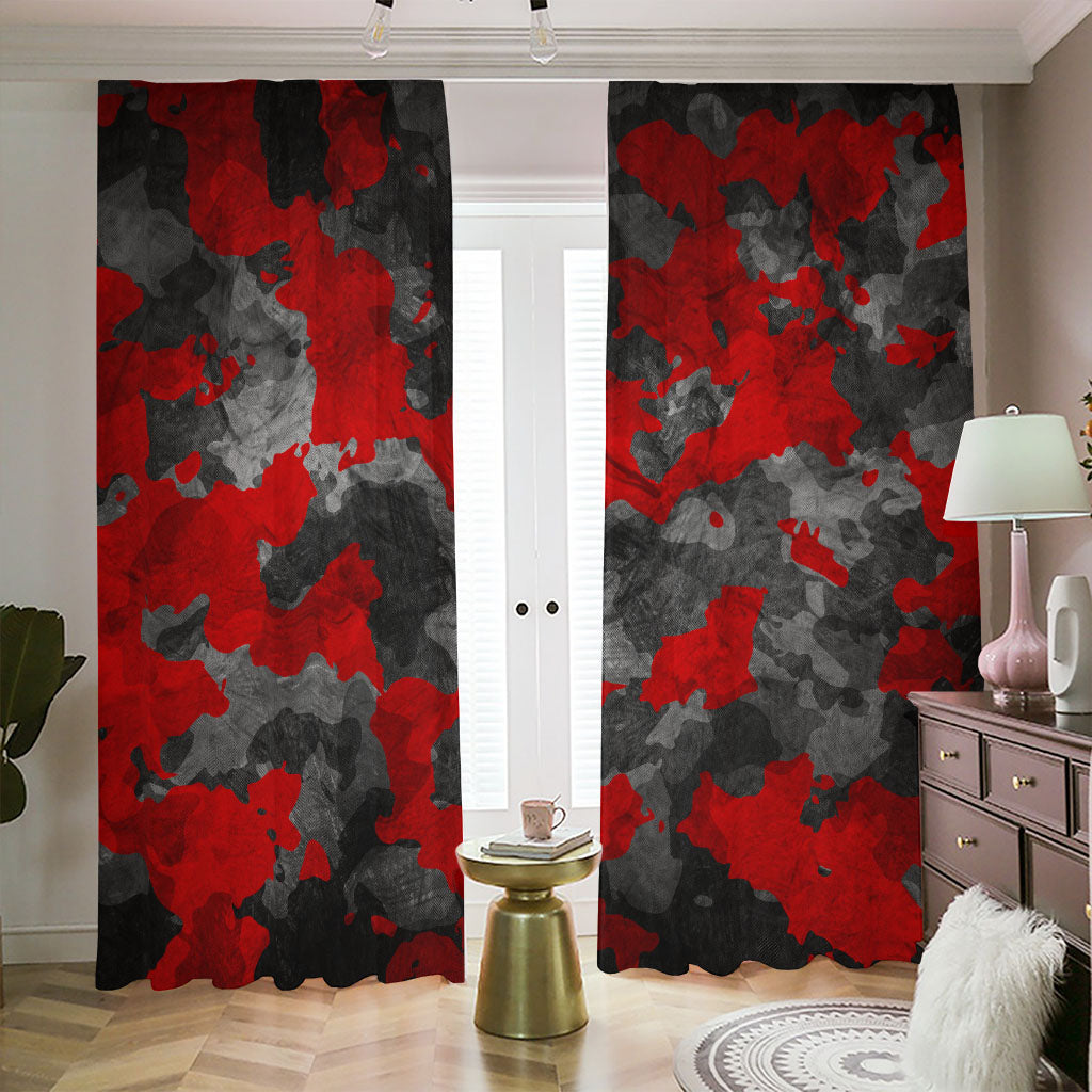 Black And Red Camouflage Print Blackout Pencil Pleat Curtains