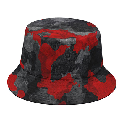 Black And Red Camouflage Print Bucket Hat