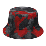Black And Red Camouflage Print Bucket Hat