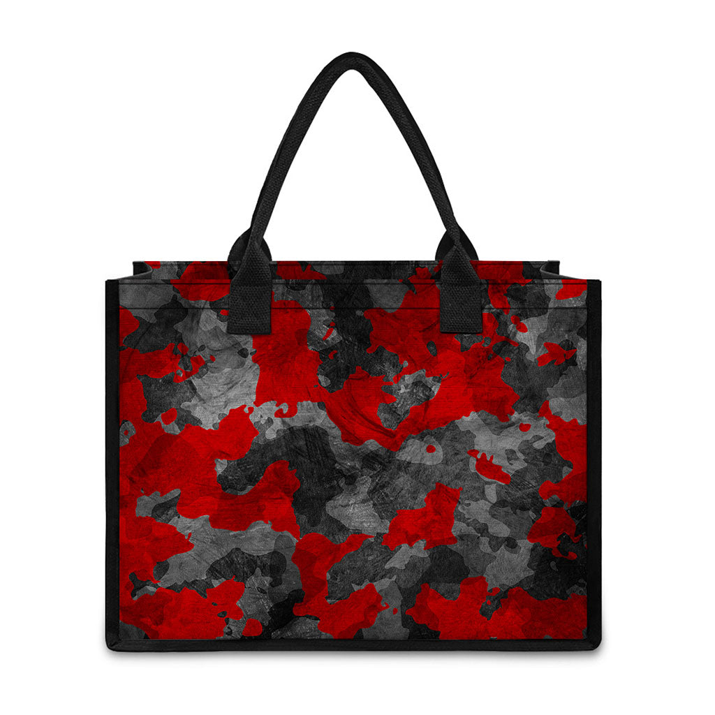 Black And Red Camouflage Print Canvas Tote Bag