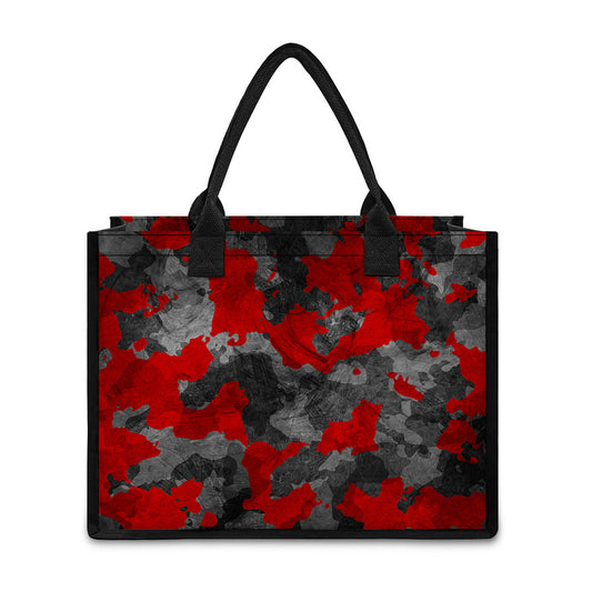Black And Red Camouflage Print Canvas Tote Bag