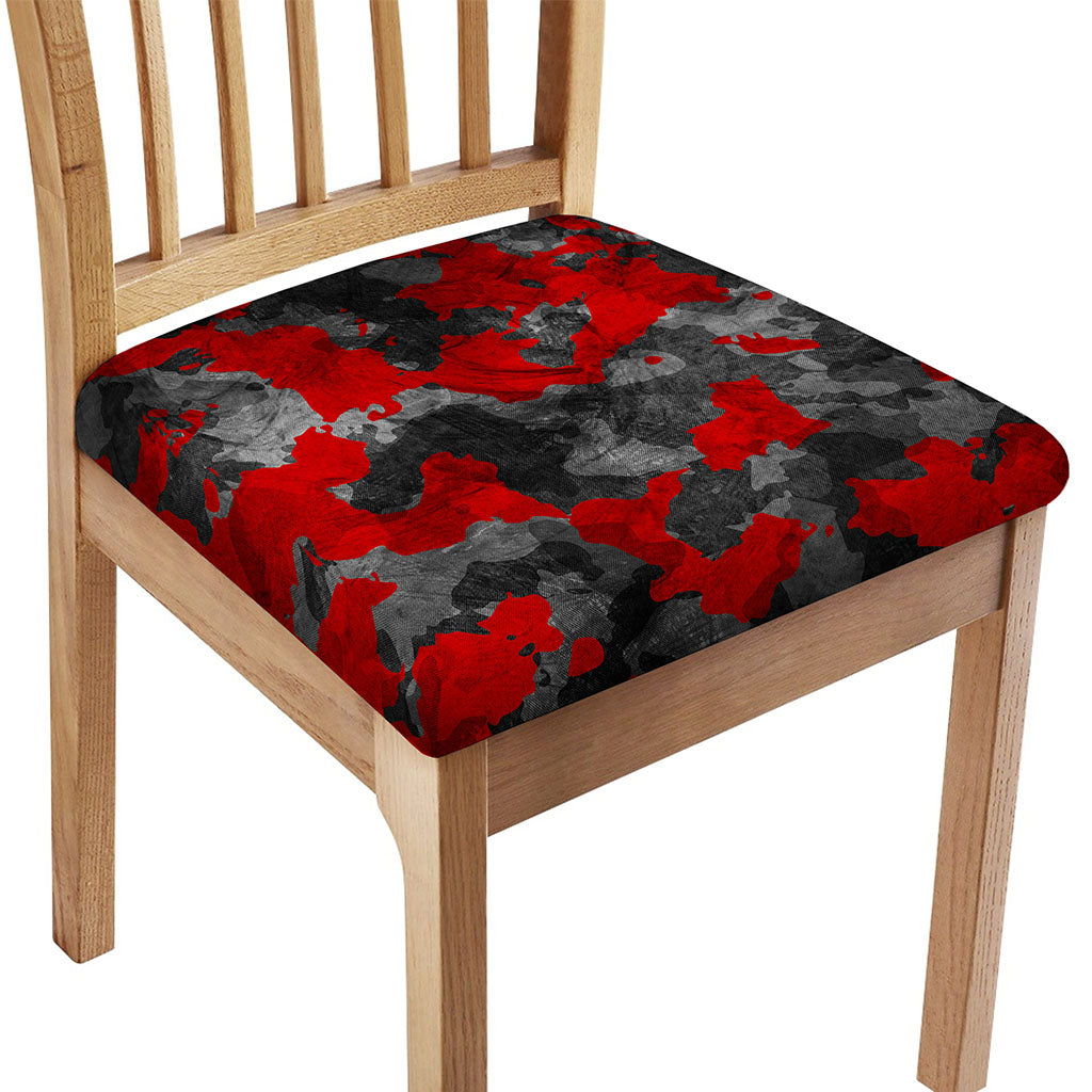 Black And Red Camouflage Print Chair Cushion Cover