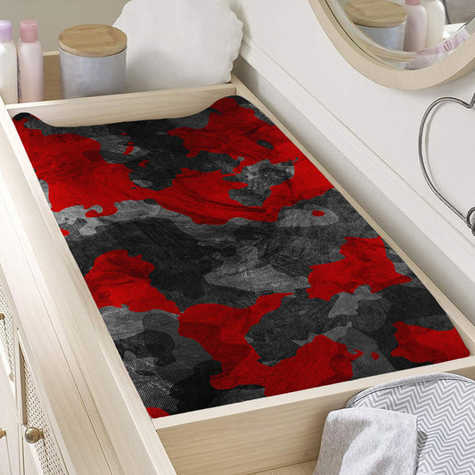 Black And Red Camouflage Print Changing Pad Cover