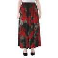 Black And Red Camouflage Print Chiffon Maxi Skirt