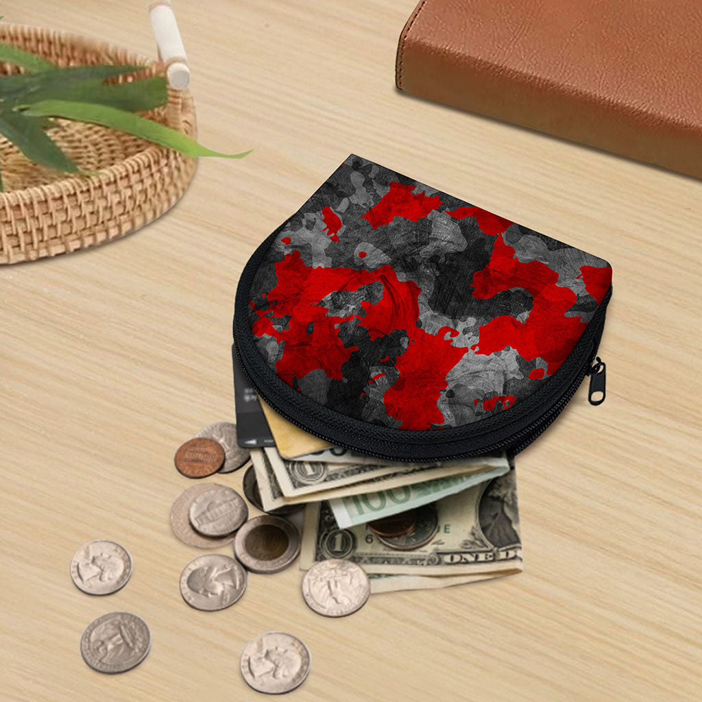 Black And Red Camouflage Print Coin Purse
