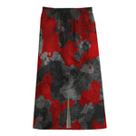 Black And Red Camouflage Print Cotton Front Slit Maxi Skirt