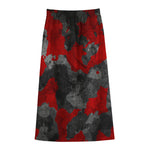 Black And Red Camouflage Print Cotton Front Slit Maxi Skirt