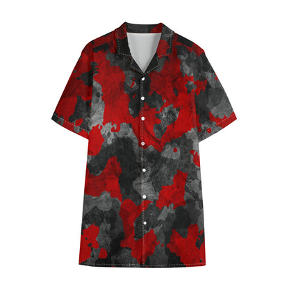 Black And Red Camouflage Print Cotton Hawaiian Shirt