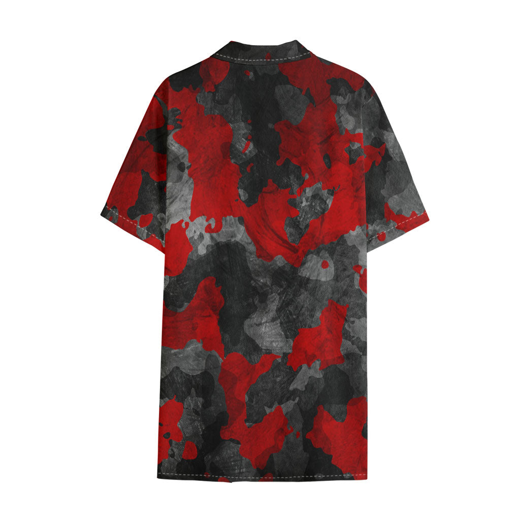 Black And Red Camouflage Print Cotton Hawaiian Shirt