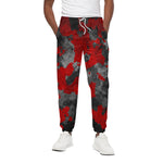 Black And Red Camouflage Print Cotton Pants