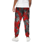 Black And Red Camouflage Print Cotton Pants