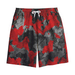 Black And Red Camouflage Print Cotton Shorts