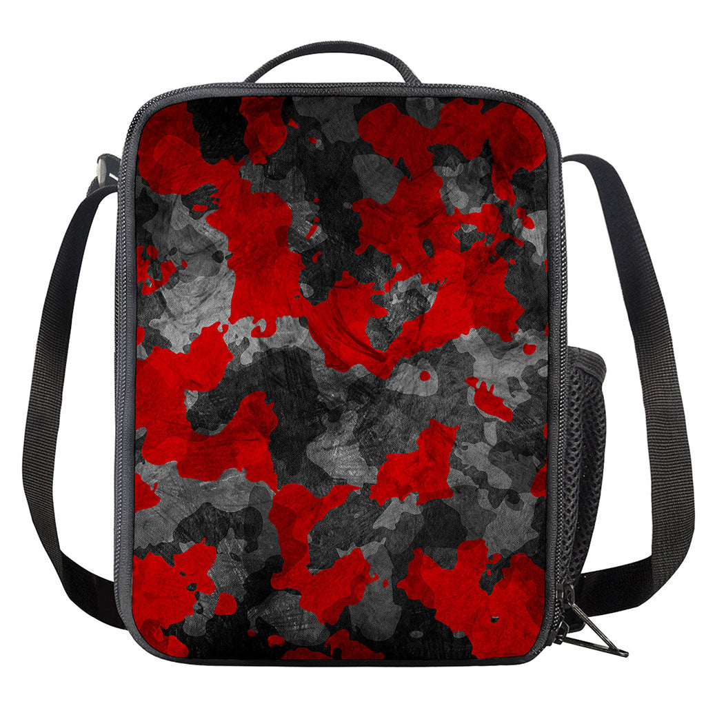 Black And Red Camouflage Print Crossbody Lunch Bag