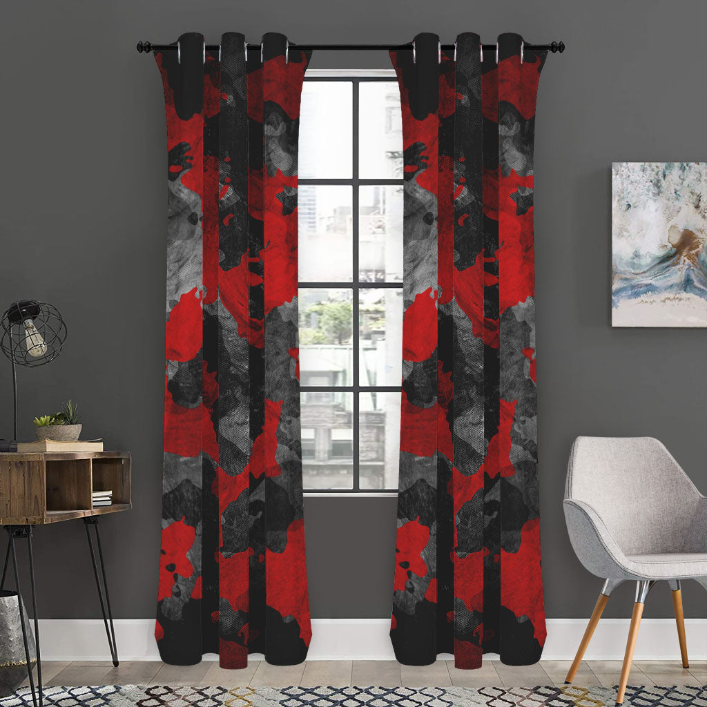 Black And Red Camouflage Print Curtain