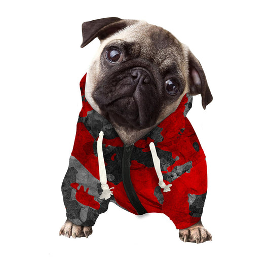Black And Red Camouflage Print Dog Zip Up Hoodie