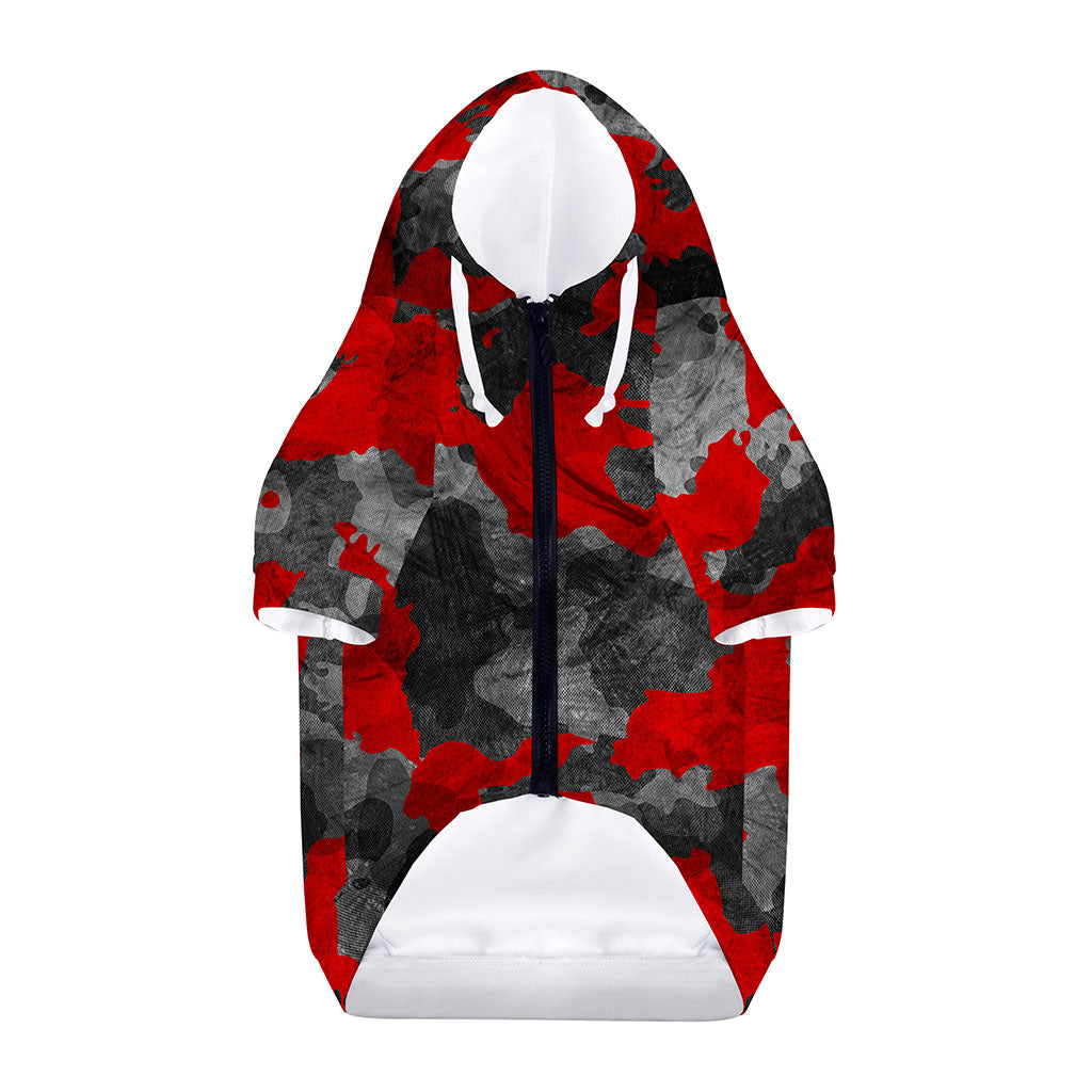 Black And Red Camouflage Print Dog Zip Up Hoodie