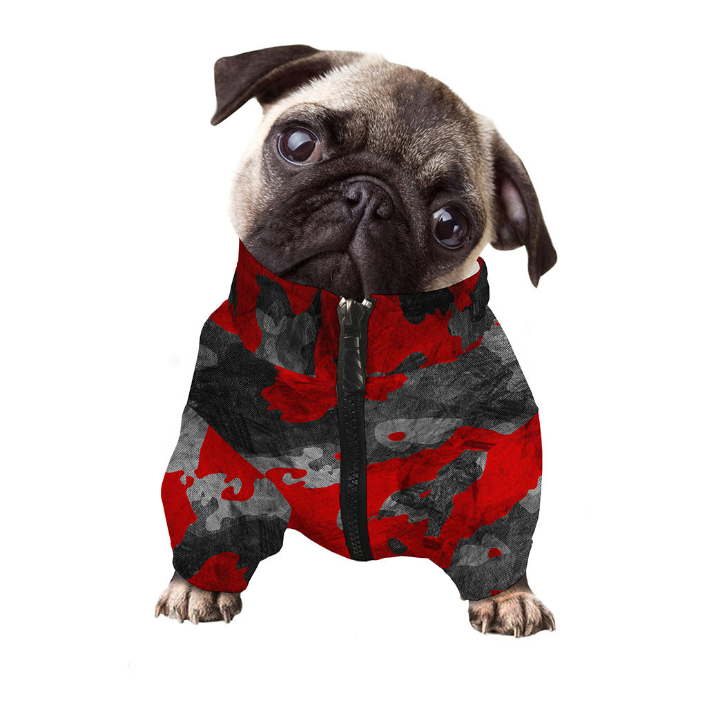 Black And Red Camouflage Print Dog Zip Up Jacket