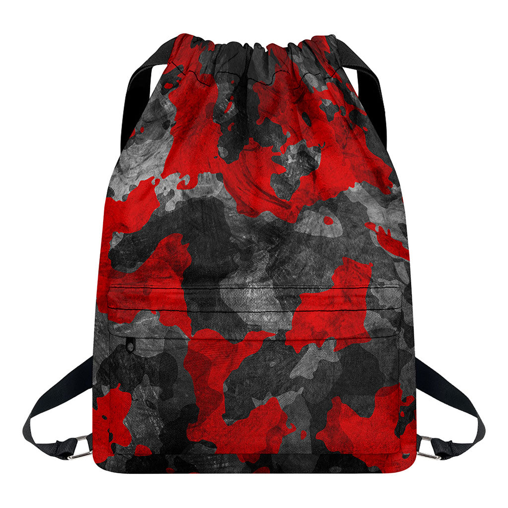 Black And Red Camouflage Print Drawstring Backpack