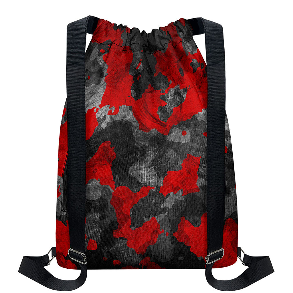 Black And Red Camouflage Print Drawstring Backpack