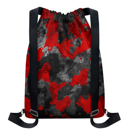 Black And Red Camouflage Print Drawstring Backpack