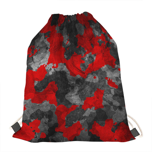 Black And Red Camouflage Print Drawstring Bag