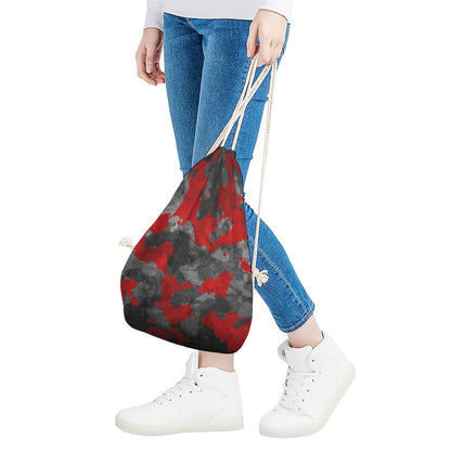 Black And Red Camouflage Print Drawstring Bag