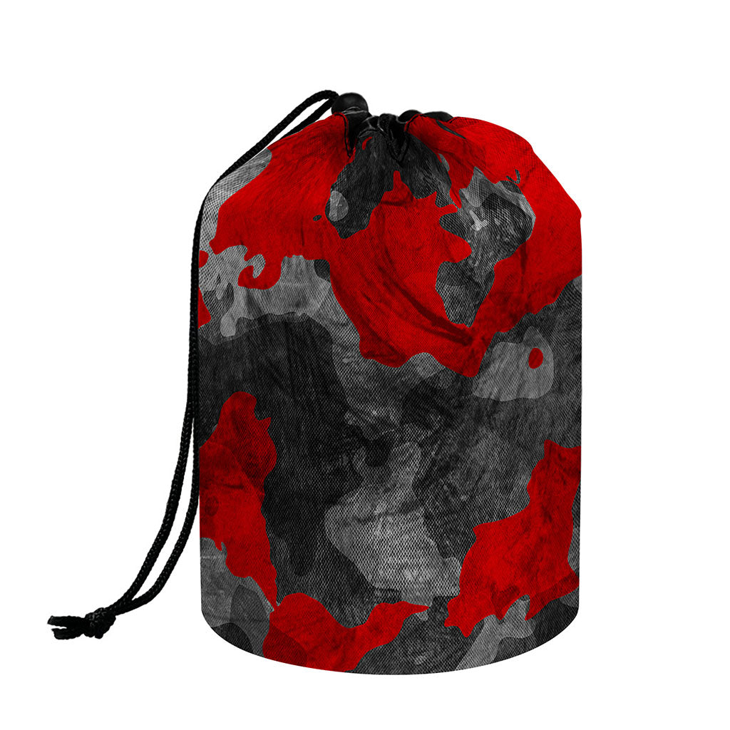 Black And Red Camouflage Print Drawstring Makeup Bag