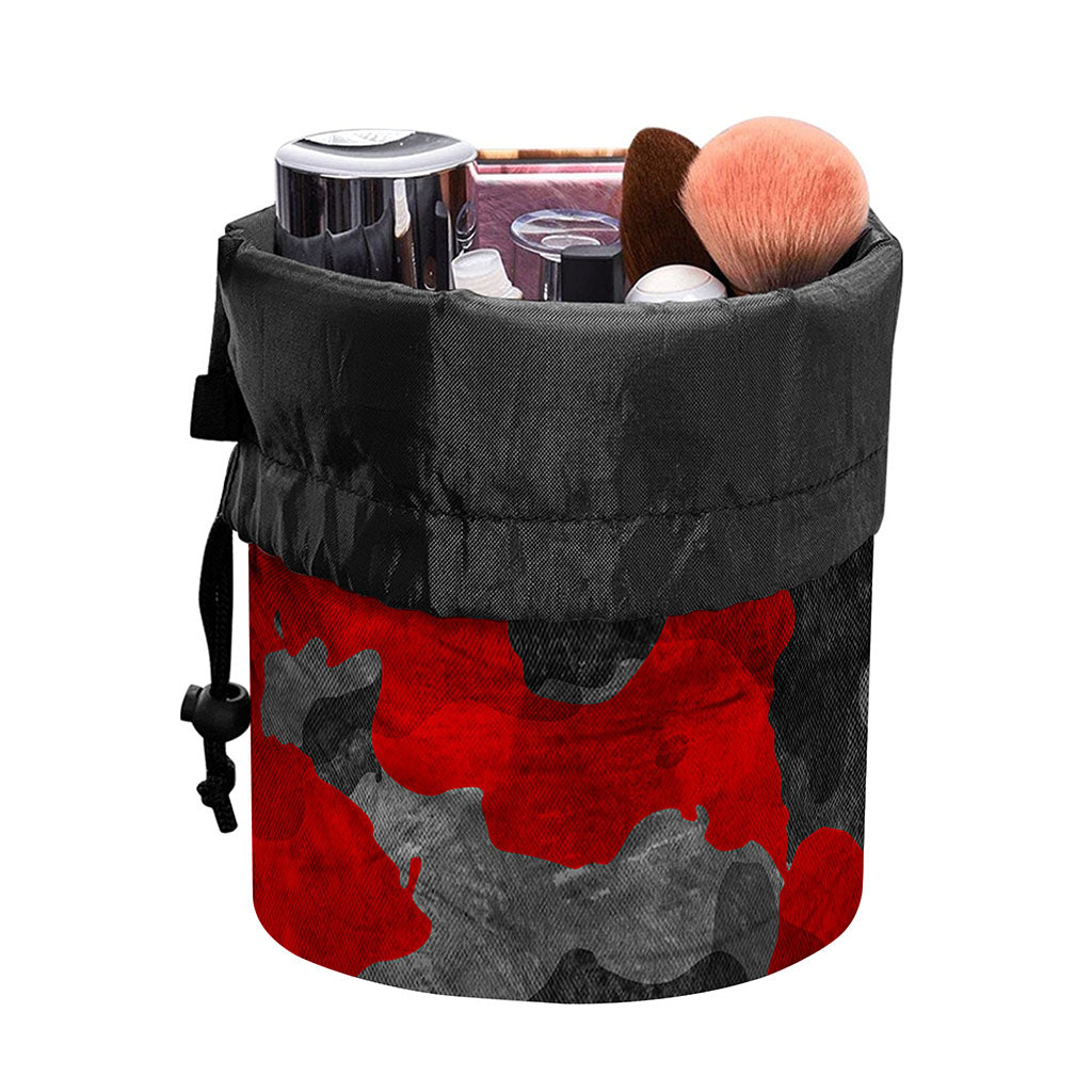 Black And Red Camouflage Print Drawstring Makeup Bag