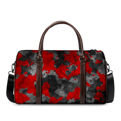 Black And Red Camouflage Print Duffle Bag