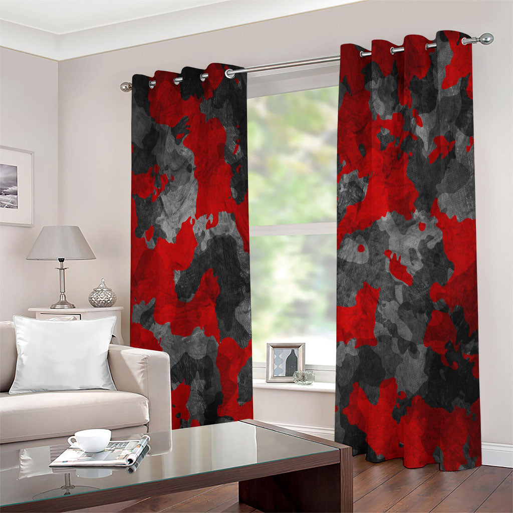 Black And Red Camouflage Print Extra Wide Grommet Curtains