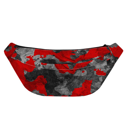Black And Red Camouflage Print Fanny Pack